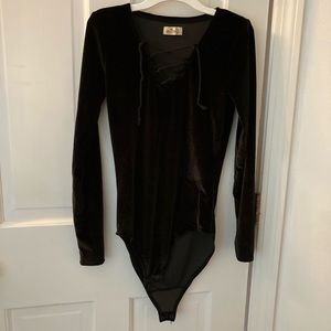 Black Velvet Lace-up Hollister Bodysuit